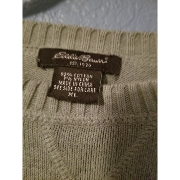 EDDIE BAUER Mens Sweater XL Light Green Classic Knit Long Sleeve Classic Retro - Picture 2 of 6